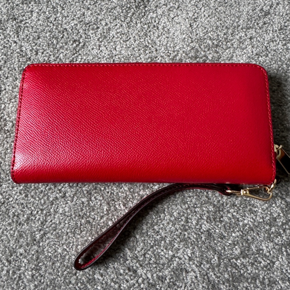 Michael Kors Red Saffiano Zip Wristlet Wallet with Gold Hardware - Picture 2 of 3